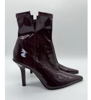 Zara Patent Leather High Heel BURGUNDY Boots Womens 36 thumbnail 9