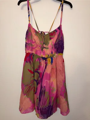 NWT Steve Madden Floral Mini Dress Medium Spaghetti Strap Tie Bust Tropical thumbnail 2
