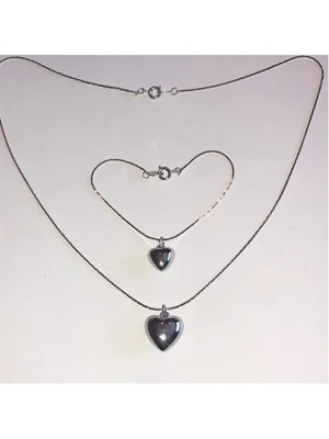 Vintage Silver Tone Dainty Heart Pendant Necklace Bracelet Set thumbnail 2