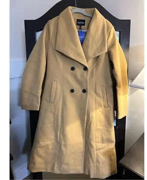 NEW Camel Shawl Collar Career Double Breasted Maxi Pea Coat M thumbnail 2