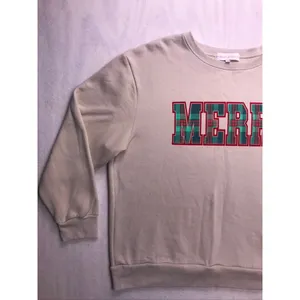 State of Mine Merry Plaid Graphic‎ Sweatshirt Womens XL Tan Christmas Pullover thumbnail 2