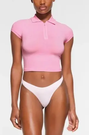 Skims 2X New Vintage Collared Cropped T-Shirt Color Pink thumbnail 1