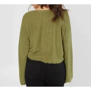 Free People Green Emmas Tie Henley Sweater Top Size XS thumbnail 2