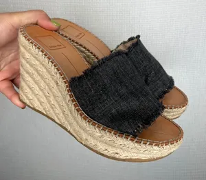 Dolce Vita Black Frayed Fabric Espadrille Wedge Sandals Womens Size 7 thumbnail 1