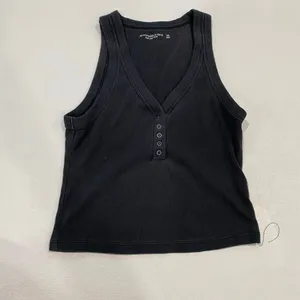 Abercrombie & Fitch XS Black Ribbed Henley Tank Top Y2K Fitted thumbnail 3