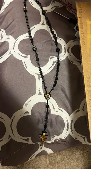Black Beaded Rosary Necklace with Gold Cross thumbnail 2