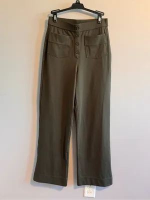 NWT Olive Green Halara High Rise Wide Leg Pants Button Front Career Casual Mediu thumbnail 3