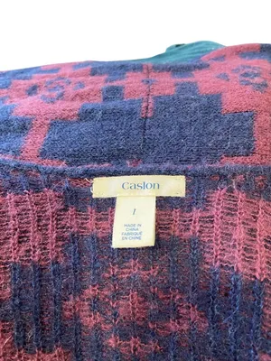 Caslon Southwestern Print Fringe Cardigan Navy Blue Size L Western Coastal Boho thumbnail 3