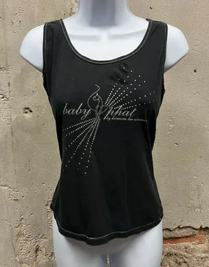 Vintage Y2K Baby Phat Black Glitter Logo Fitted Scoop Neck Tank Top Large L thumbnail 1