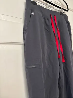 Figs Zamora Charcoal Gray Jogger Scrub Pants Red Drawstring Size Large Petite thumbnail 3