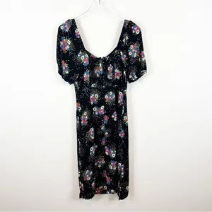Anthropologie‎ Scarletta Sweetheart Neckline Puff Sleeve Floral Dress 2 Black thumbnail 3