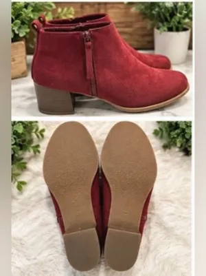 Old Navy Burgundy Cranberry Ankle Booties Size 8 Side Zip Block Heel thumbnail 3