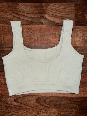 BuffBunny Ribbed Scoop Crop Tank - Light Green Medium thumbnail 2
