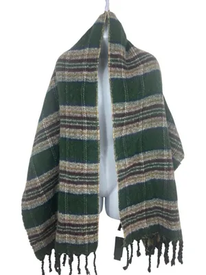 Steve Madden Reversible Wrap Shawl Scarf Green Plaid & Leopard Fringe 82x21’ NWT thumbnail 1