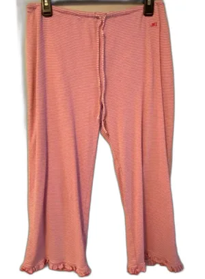 JK Intimates Pink White Striped Drawstring Capri Pajama Pants Women's Sz Small thumbnail 1