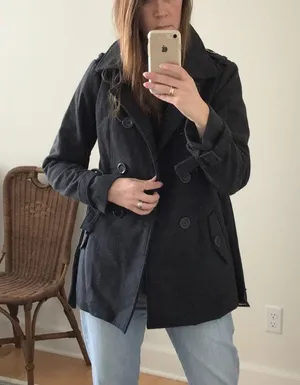 Ambiance Dark Gray Wool Blend Trench Coat Jacket Size Medium thumbnail 2