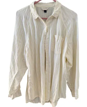 Universal Thread Womens XL Linen Blend Striped Button‎ Down Shirt Yellow White thumbnail 1