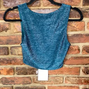 NWT Fashion Teal Blue Glitter Sparkle Grommet Crop Tank Top Women's Size XS thumbnail 6