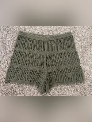 Women’s Aerie Crochet Knit Swim Cover Up Shorts Olive Green Size M thumbnail 4