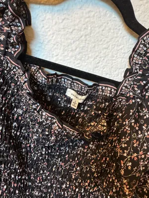 Max Studio Women's Black Floral Smocked Square Neck Peplum Blouse Size L thumbnail 3