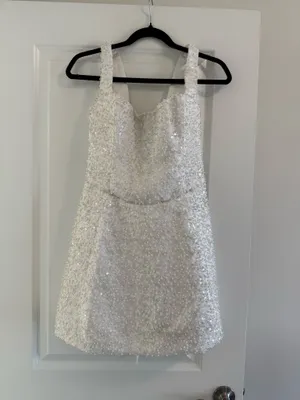Embellished Structured A-Line Mini Dress in White (Bridal) thumbnail 3