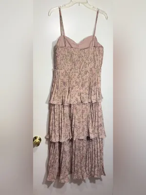 Lulus Cascading Crush Pink Floral Print Tiered Bustier Midi Dress size M thumbnail 10