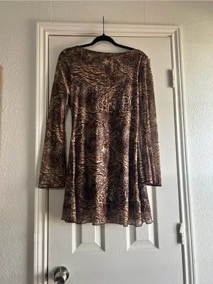 Womens Brown Animal-Print Long-Sleeve Swing Dress thumbnail 2