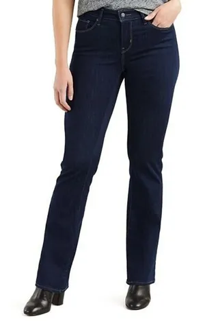 Levi's Sz 33 Curvy Bootcut Jeans‎ Mid Rise Flat Front Stretch Denim Blue Women's thumbnail 1