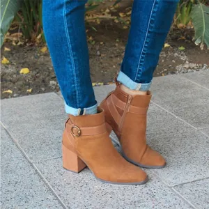 Vionic Tenley Ankle Boot Suede Leather Mid‎ Shaft Zip Closure Toffee 8M NIB thumbnail 3
