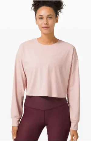 Lululemon Muscle Love Long Sleeve Shirt Misty Pink Cropped Womens Medium thumbnail 1