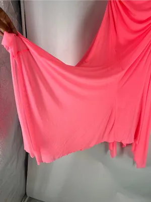 Haute Monde Neon Pink Draped Mesh Asymmetrical Maxi Dress Size S thumbnail 5