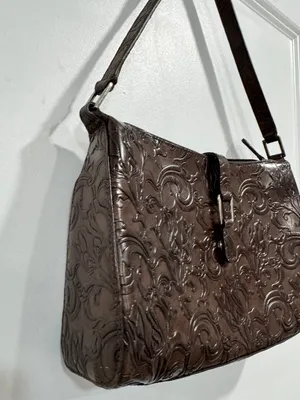 Wilsons Leather Pelle Studio Small Tooled Brown Leather Baguette Floral Y2K thumbnail 7