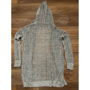 Aerie Womens Open Knit Hooded Cardigan Sweater Marled Grey Longline Size M thumbnail 6