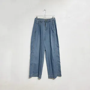 Blue Denim Pleated Wide Leg Trouser Jeans Sz S thumbnail 2