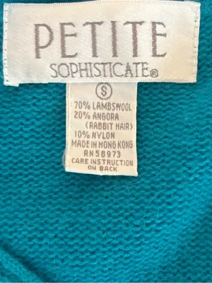 Petite Sophisticate Vintage Lambswool Angora Cardigan Sweater Teal Womens Small thumbnail 5