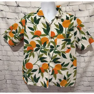 Anthropologie Print Fresh Button Up Shirt Women’s Orange Fruit Cotton Small thumbnail 1