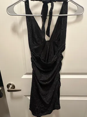 Black Glitter Halter Mini Dress thumbnail 4