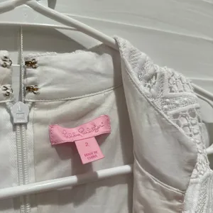 Lilly Pulitzer Alexa Lace Seashell Beach Bridal Shift Dress Sz 2 White Buttons thumbnail 5