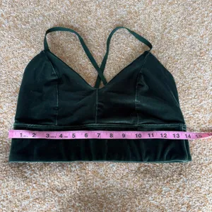 Beyond Yoga VIP Longline Sports Bra Velvet Velour Dark Green V-Neck Activewear thumbnail 6