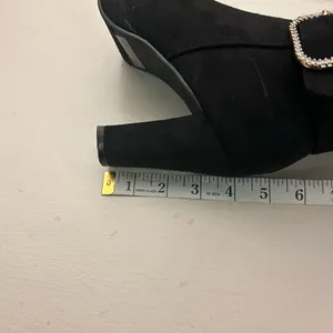 Boots Black Suede Knee-High Heeled with Rhinestone Buckle Accent 7.5 Lucita thumbnail 3