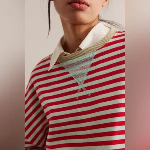 NEW! We The Classic Striped Oversized Crewneck Sweatshirt LARGE Red thumbnail 3