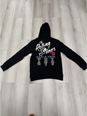 The Rolling Stones 76' World Tour Black Hoodie Sweatshirt Mens Small NWT thumbnail 4