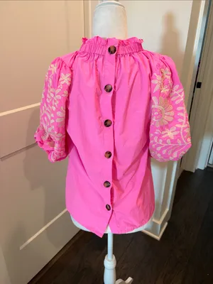 New With Tags THML Embroidered Puff Sleeve Top Sz S thumbnail 5