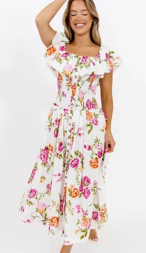 Boutique Floral ruffle maxi dress off the shoulder thumbnail 1