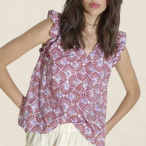 Xirena Bex Boho Romantic Feminine Ruffle Moonshell Print Top | Size L thumbnail 7
