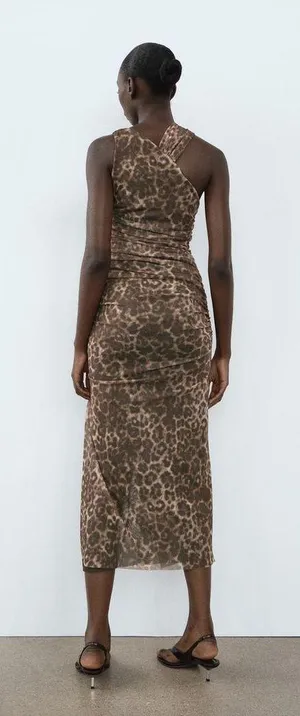 Zara Maxi Dress Mesh Cheetah Animal Print Leopard Bodycon Fitted thumbnail 15