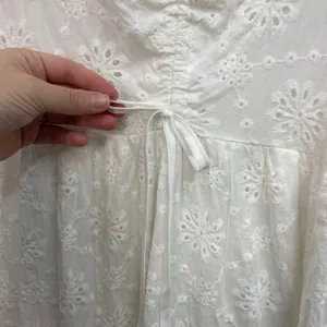 Women's white puff sleeve eyelet cutout tiered cottagecore peasant dress‎ small thumbnail 3