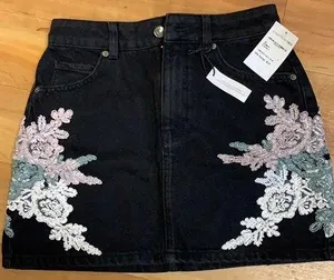 Topshop Black Denim skirt with floral detail! thumbnail 1