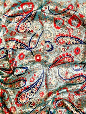 VINTAGE aqua blue paisley super boho print oversized silky scarf 35/35 thumbnail 9