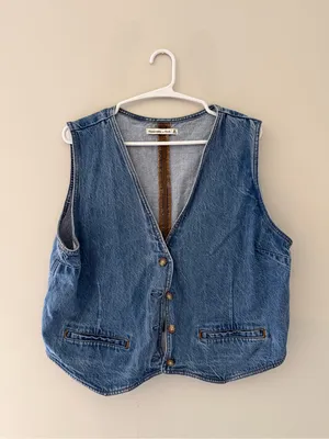 Abercrombie Fitch Denim Vest Button Front Curved Hem Blue XL thumbnail 3